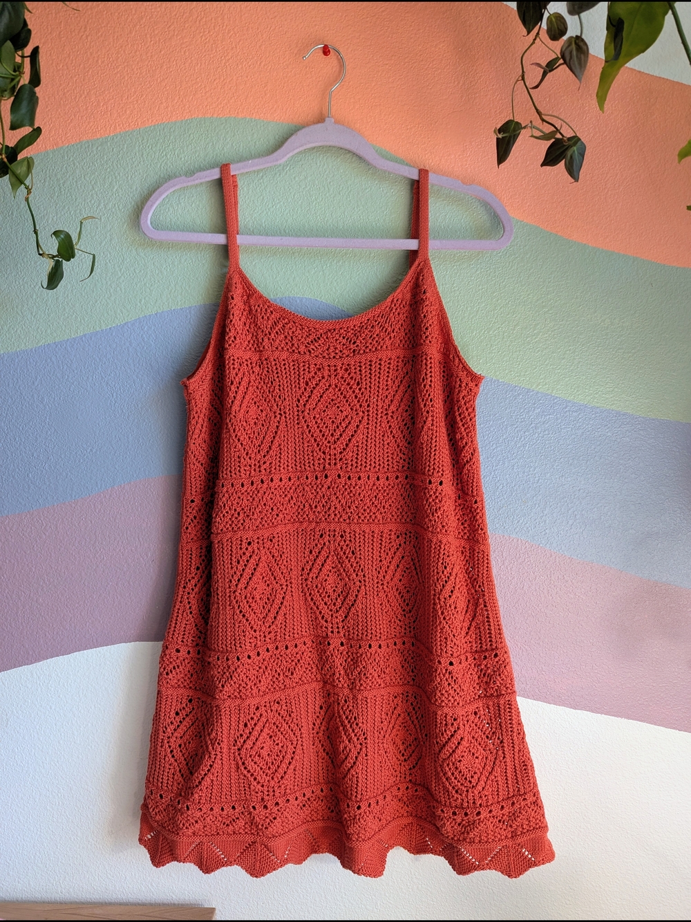 a new day Rust Red Crochet Mini Dress